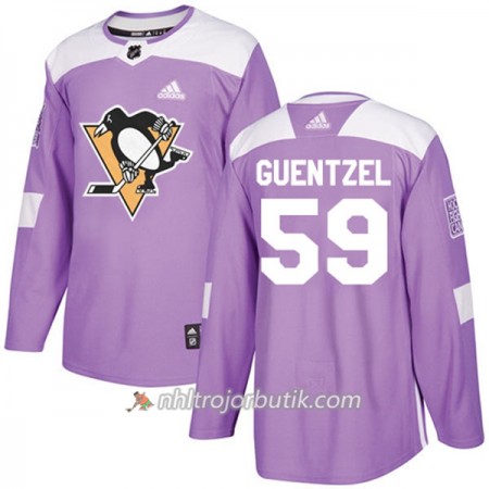 Män Ishockey Pittsburgh Penguins Tröja Jake Guentzel 59 Adidas 2017-2018 Lila Fights Cancer Practice Authentic